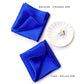 Royal blue Mulberry silk satin scarf squares displaying machine-finished hem and hand-rolled hem side by side.