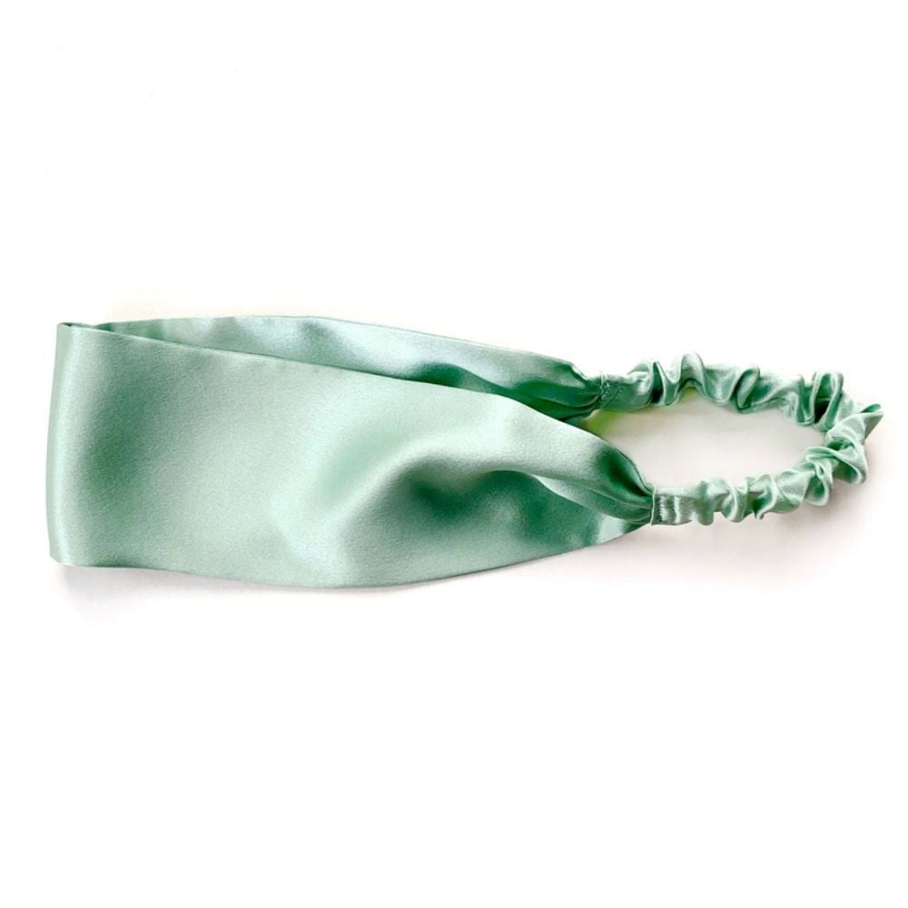 Handmade seafoam green mulberry silk headband by River Minami.