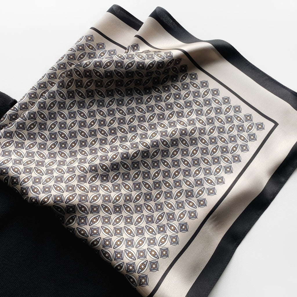 Metallic geometric pattern silk scarf - Silver