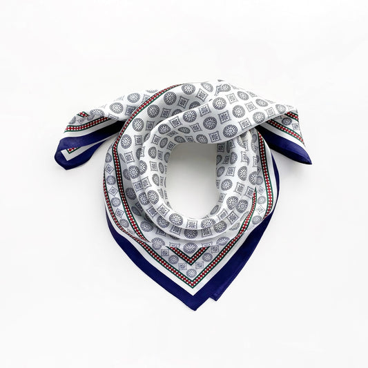 Silver white geometric print silk scarf