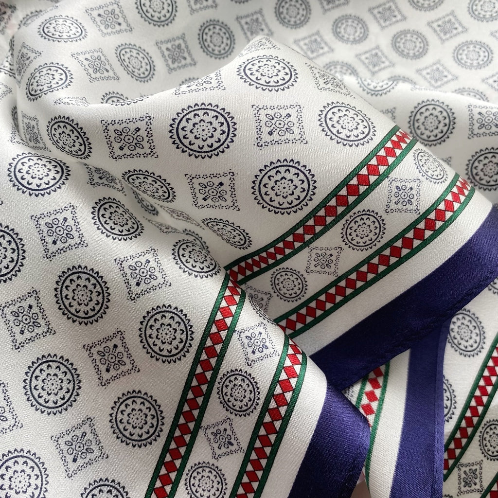 Silver white geometric print silk scarf