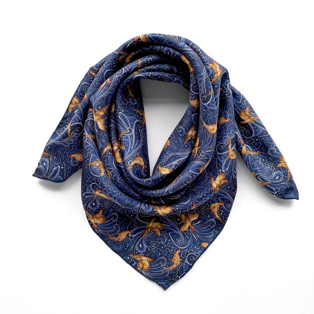 Pheasant Print Silk Twill Bandana Scarf