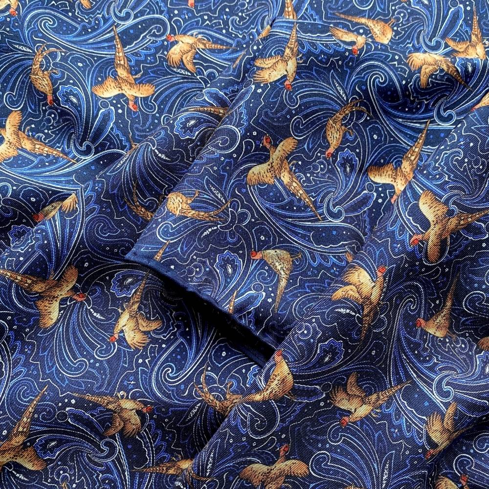 Pheasant Print Silk Twill Bandana Scarf