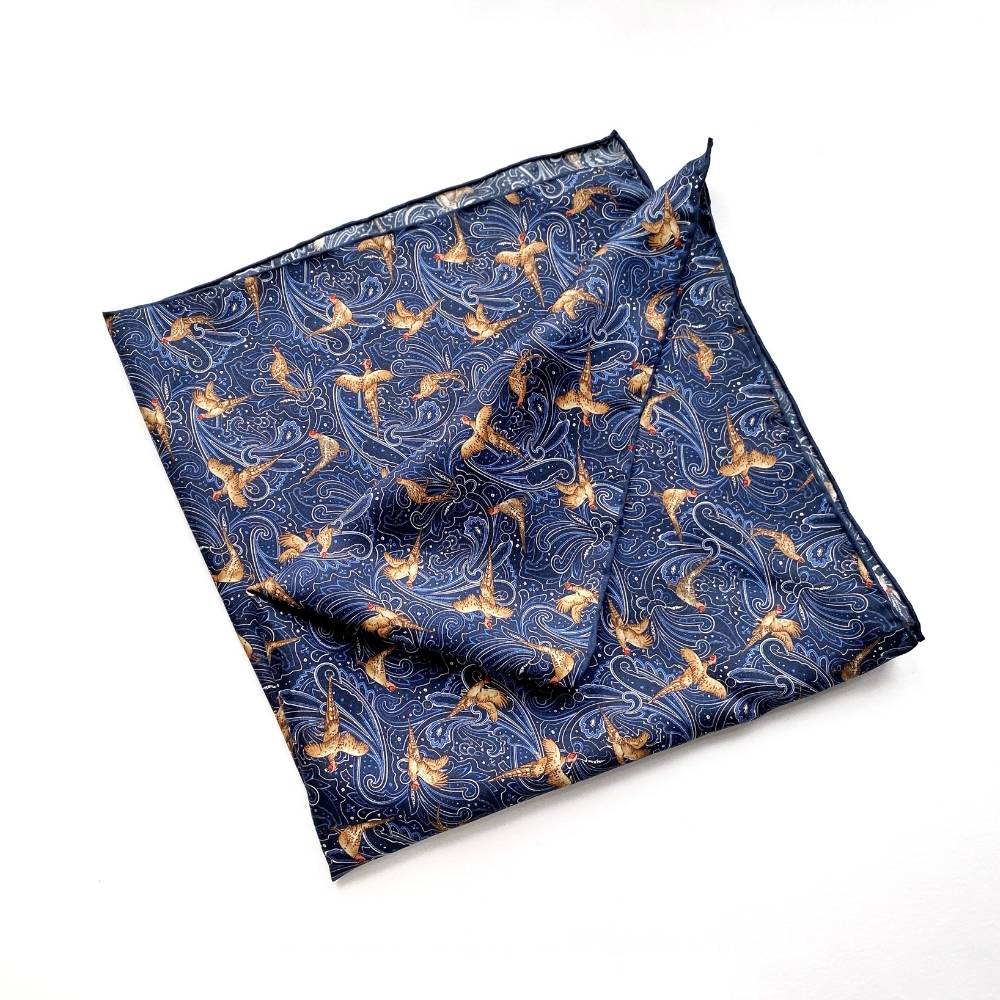 Pheasant Print Silk Twill Bandana Scarf