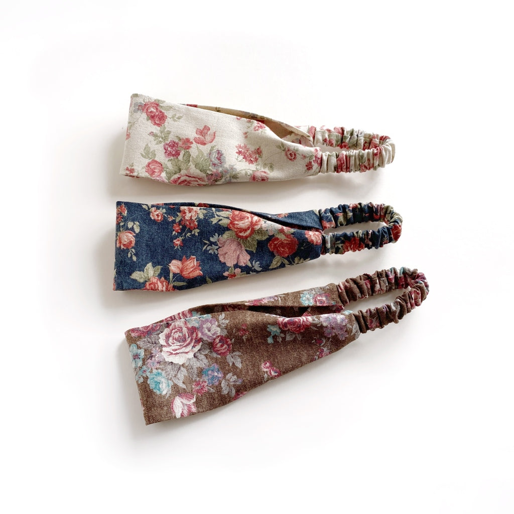Shabby chic rose floral headband - Navy