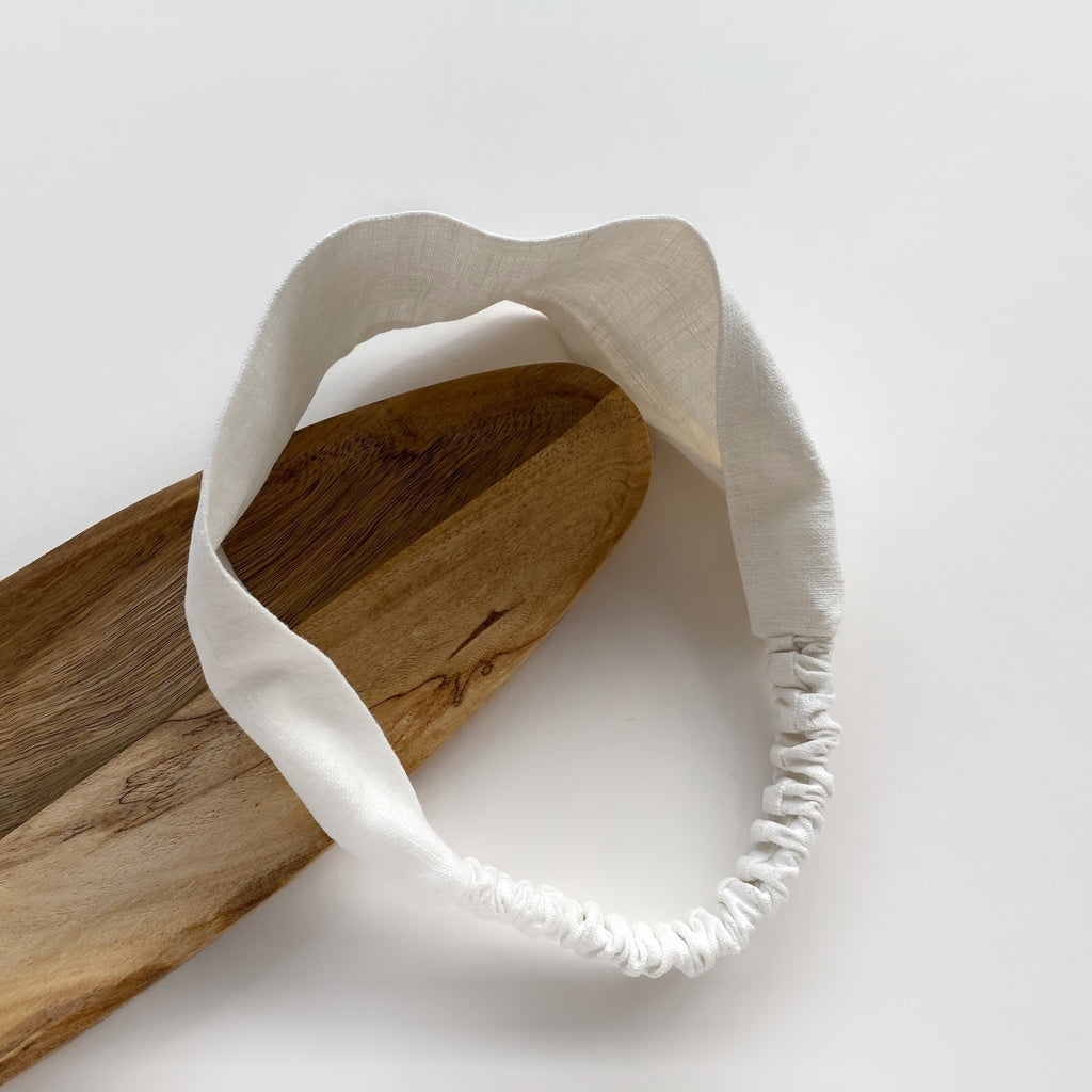 Solid linen headband - White