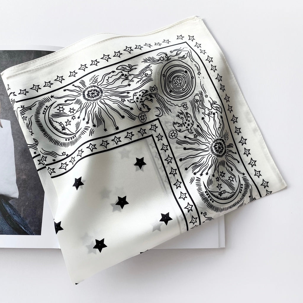 Stars print silk scarf - White