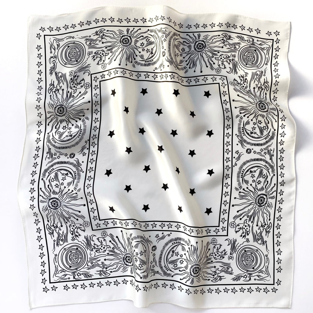 Stars print silk scarf - White