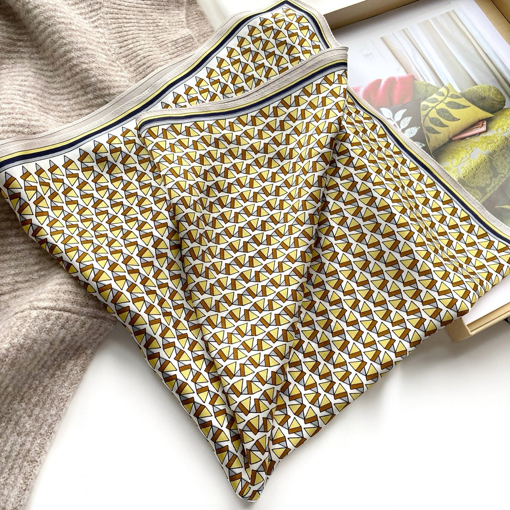 Yellow geometric pattern silk scarf